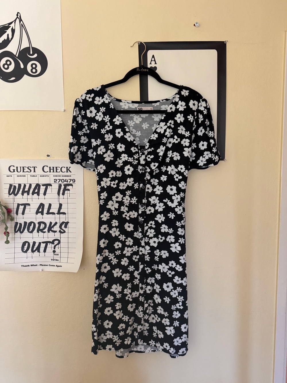 SO Black Floral Button-Front Mini Dress